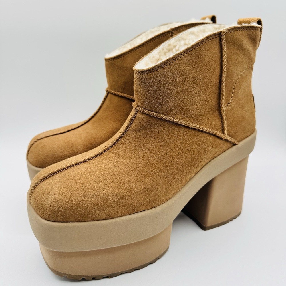 Ugg New Heights Boots Women's Size 9 Chestnut Brown Platform Bootie - Picture 15 of 15